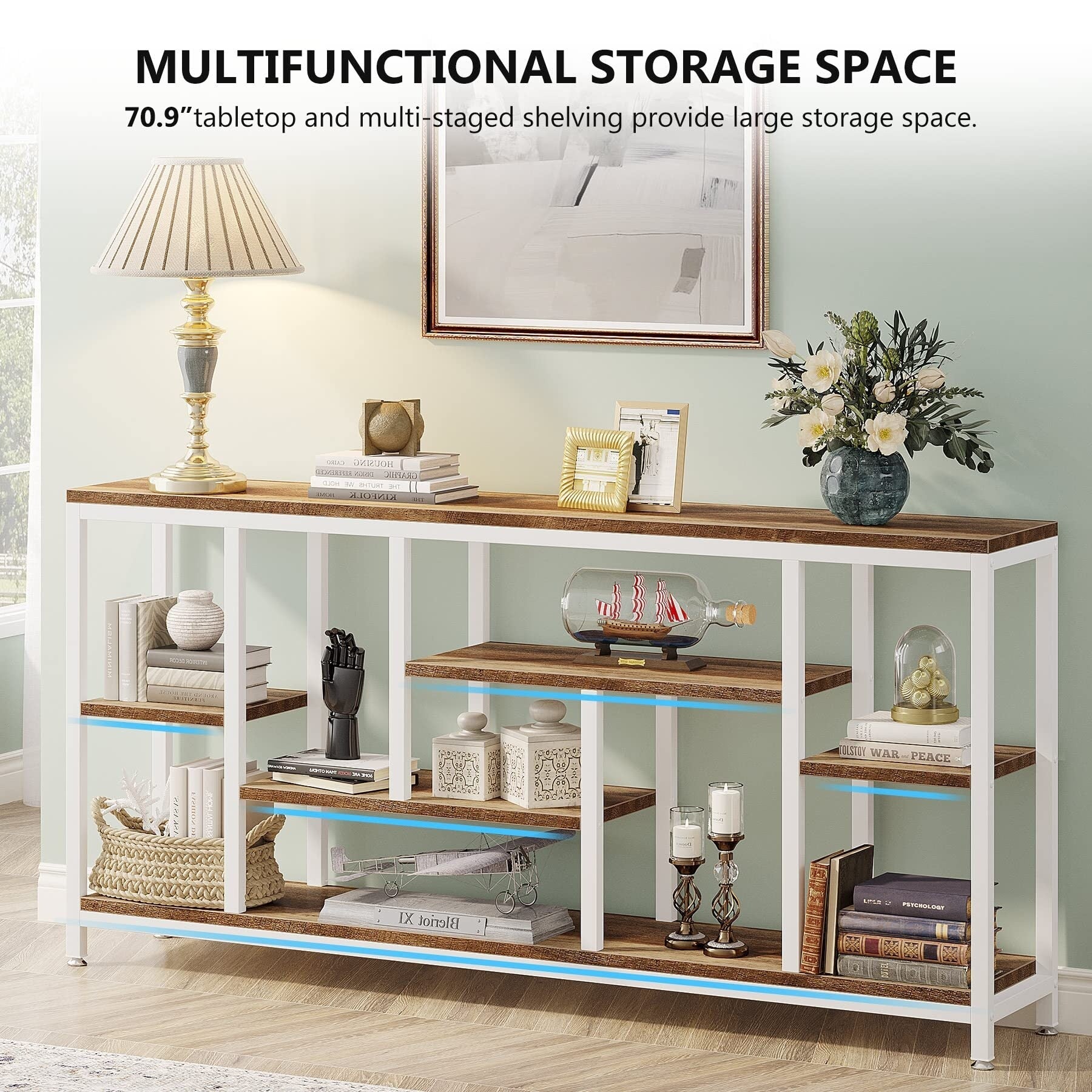 70,9 Zoll (180 cm) hoher Konsolentisch mit Stauraum, 3-stufiger Eingangstisch für Flur