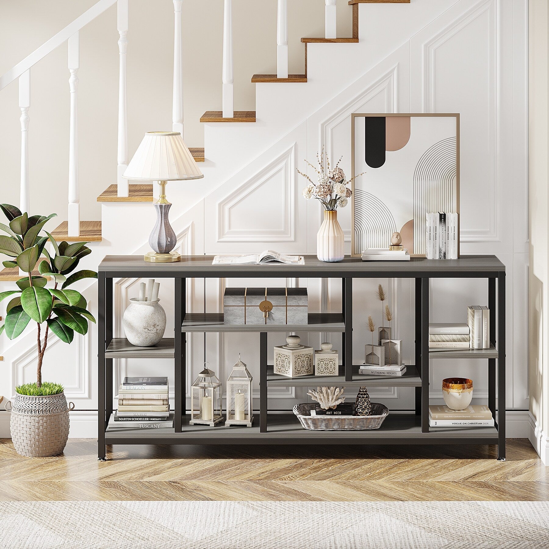 70,9 Zoll (180 cm) hoher Konsolentisch mit Stauraum, 3-stufiger Eingangstisch für Flur