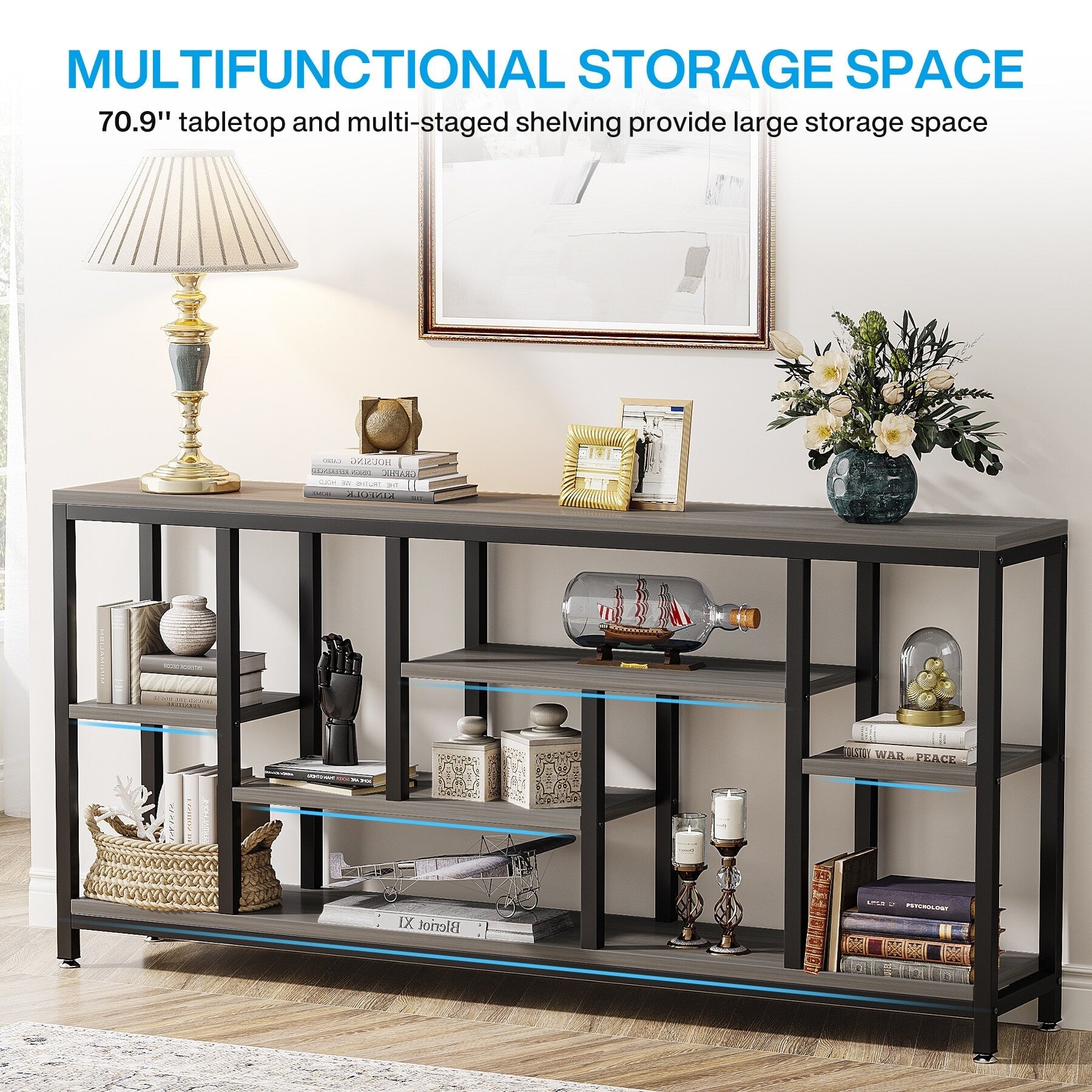 70,9 Zoll (180 cm) hoher Konsolentisch mit Stauraum, 3-stufiger Eingangstisch für Flur