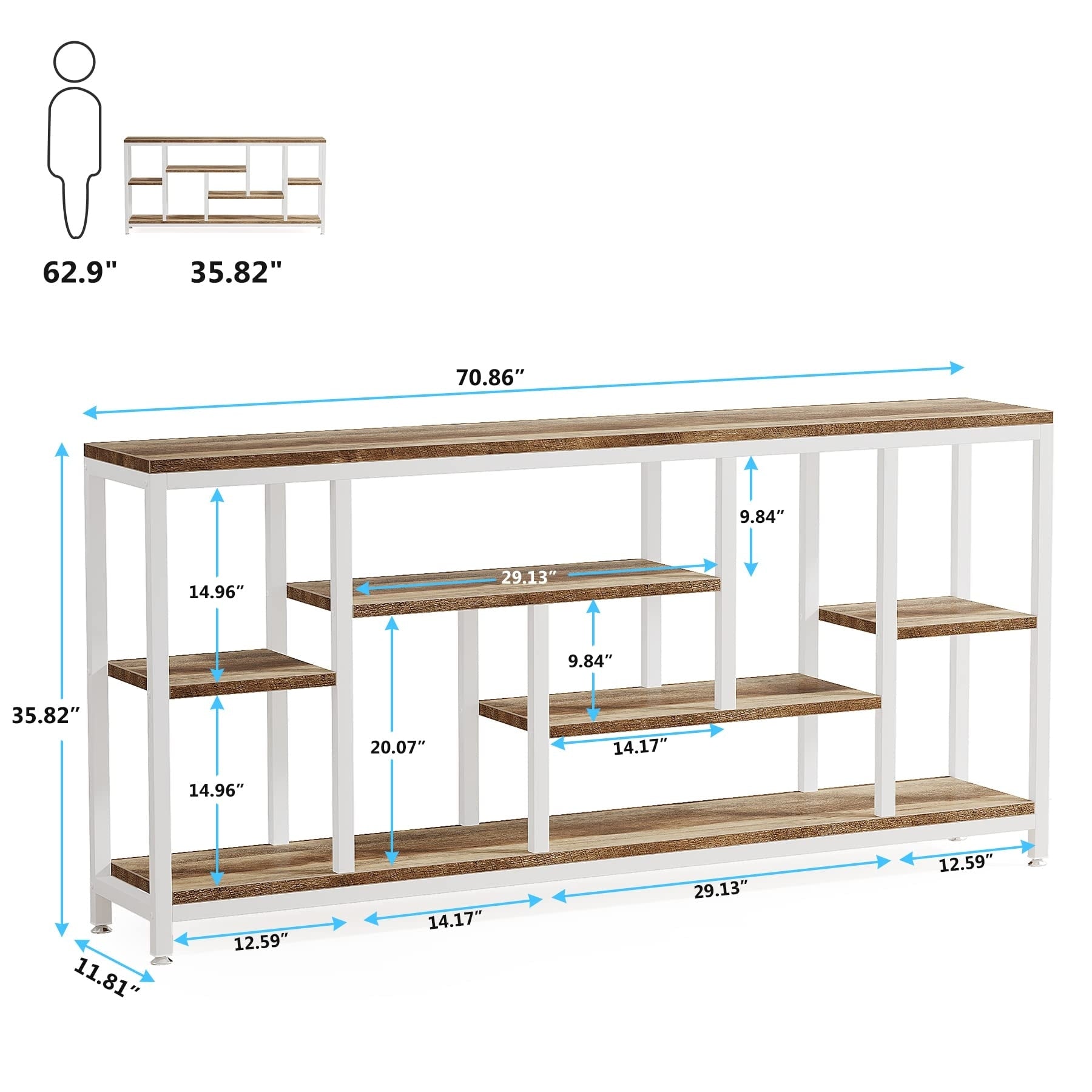 70,9 Zoll (180 cm) hoher Konsolentisch mit Stauraum, 3-stufiger Eingangstisch für Flur