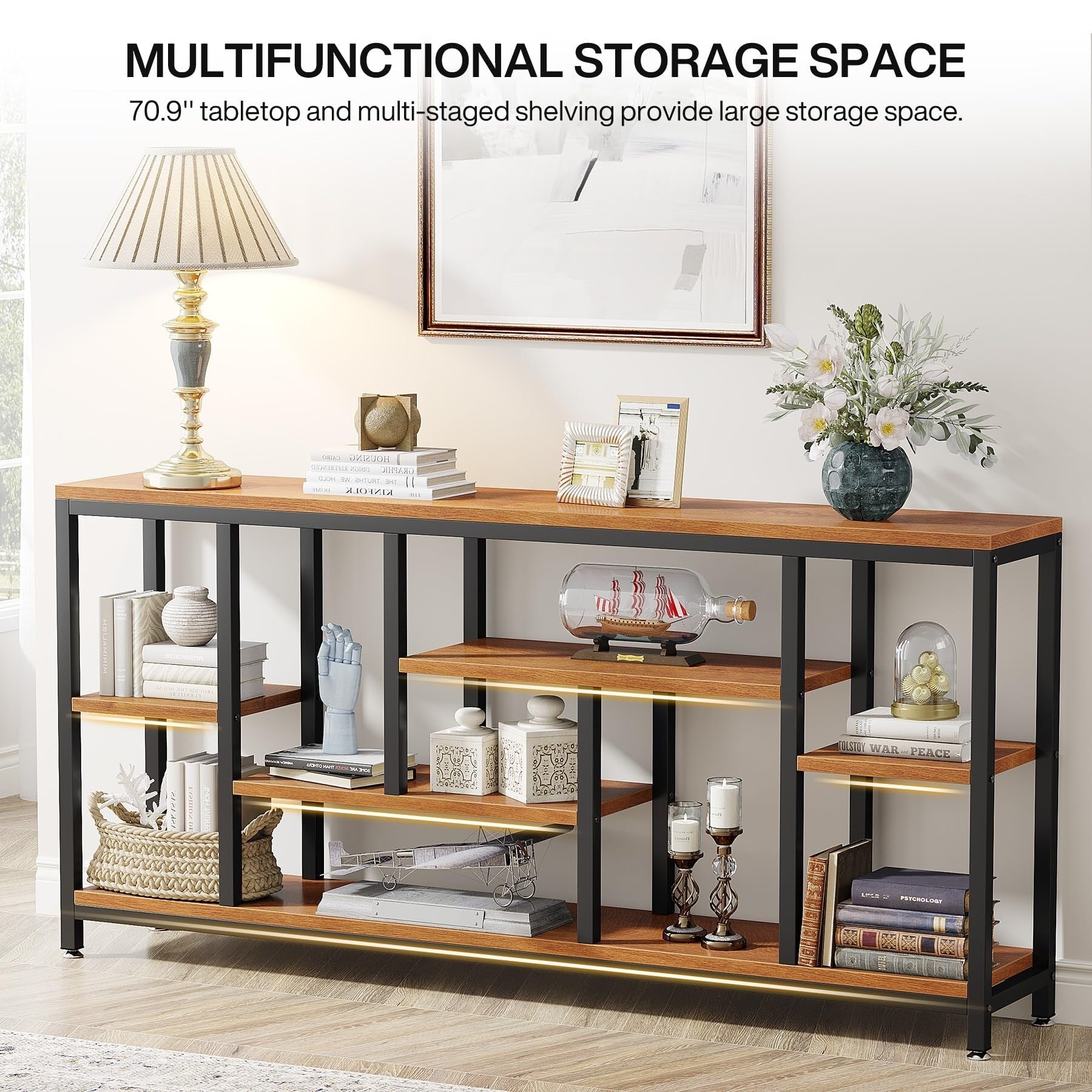 70,9 Zoll (180 cm) hoher Konsolentisch mit Stauraum, 3-stufiger Eingangstisch für Flur