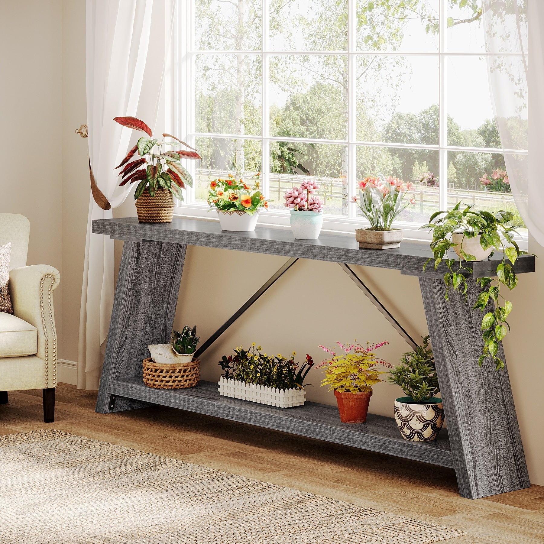 70,9 Zoll langer Konsolentisch aus rustikalem Holz mit Ablagefläche