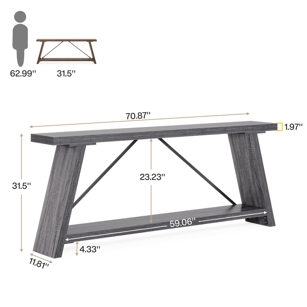 70,9 Zoll langer Konsolentisch aus rustikalem Holz mit Ablagefläche