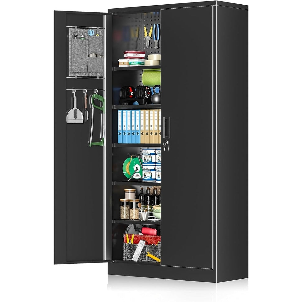 71 Zoll großer Garagen-Aufbewahrungsschrank mit verstellbaren Regalböden für Büro, Garage, Zuhause und Speisekammer