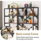 Industrielles Bücherregal 71, 6-stöckiges Bücherregal aus rustikalem braunem Holz, offene Bücherregale