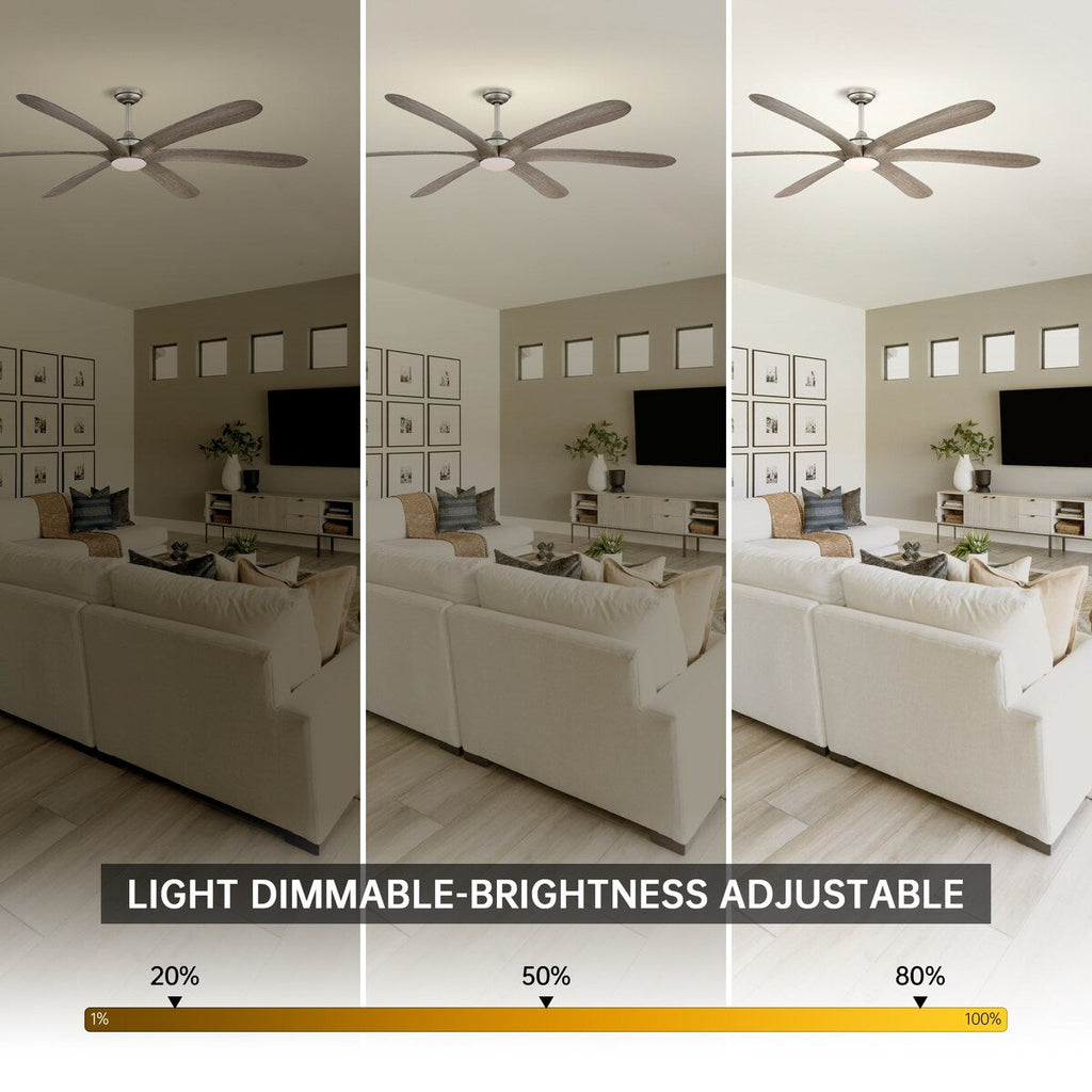 72-Zoll-Deckenventilator „Driftwood“ mit 6 Flügeln, Gleichstromanschluss, Beleuchtung und Fernbedienung