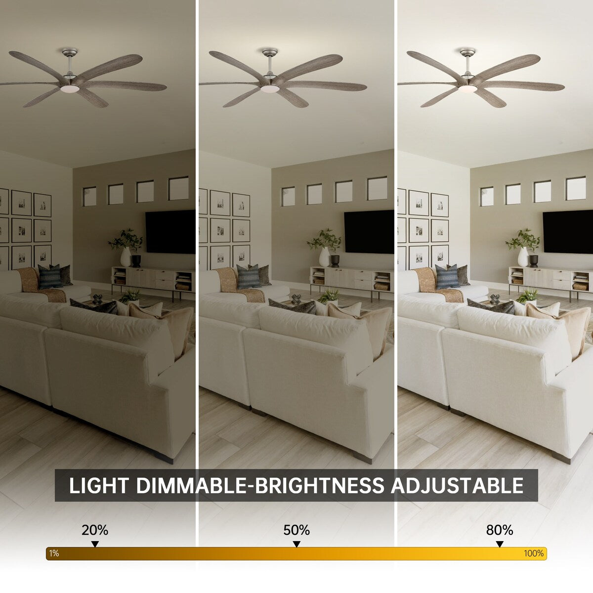 72-Zoll-Deckenventilator „Driftwood“ mit 6 Flügeln, Gleichstromanschluss, Beleuchtung und Fernbedienung