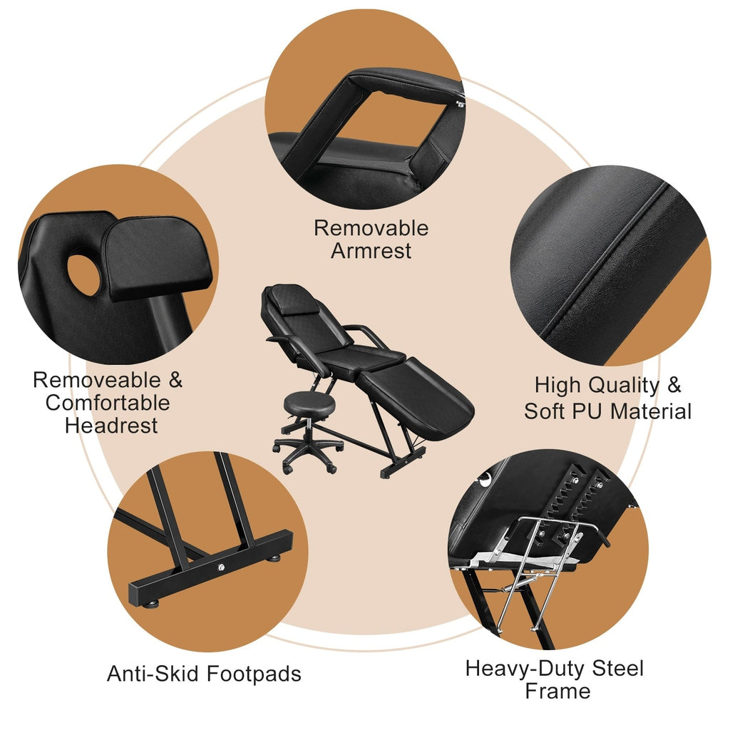 73 Verstellbare Massageliege für Schönheitssalons, Spas und Tattoo-Studios mit Hocker