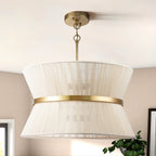 Moderner, großer 8-flammiger Boho-Kronleuchter in Trommelform, 61 cm (24 Zoll), handgewebter Stoff-Sanduhr-Kronleuchter in Gold/Schwarz für Ess-/Wohnzimmer