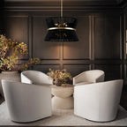 Moderner, großer 8-flammiger Boho-Kronleuchter in Trommelform, 61 cm (24 Zoll), handgewebter Stoff-Sanduhr-Kronleuchter in Gold/Schwarz für Ess-/Wohnzimmer