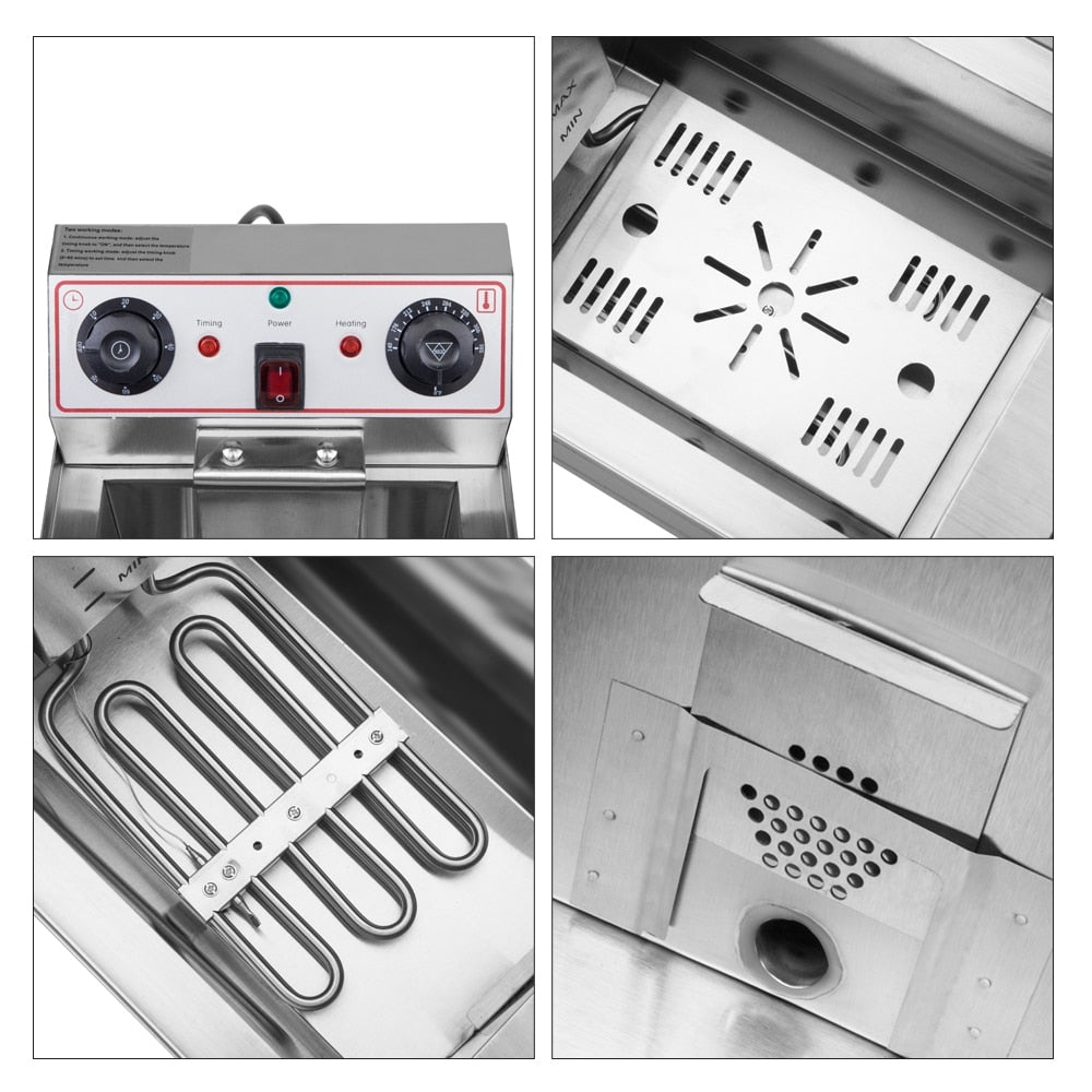 8,5-Quart-Edelstahl-Fritteuse mit Wasserhahn, Einzelbehälter, max. 1700 W, mit großem Griff