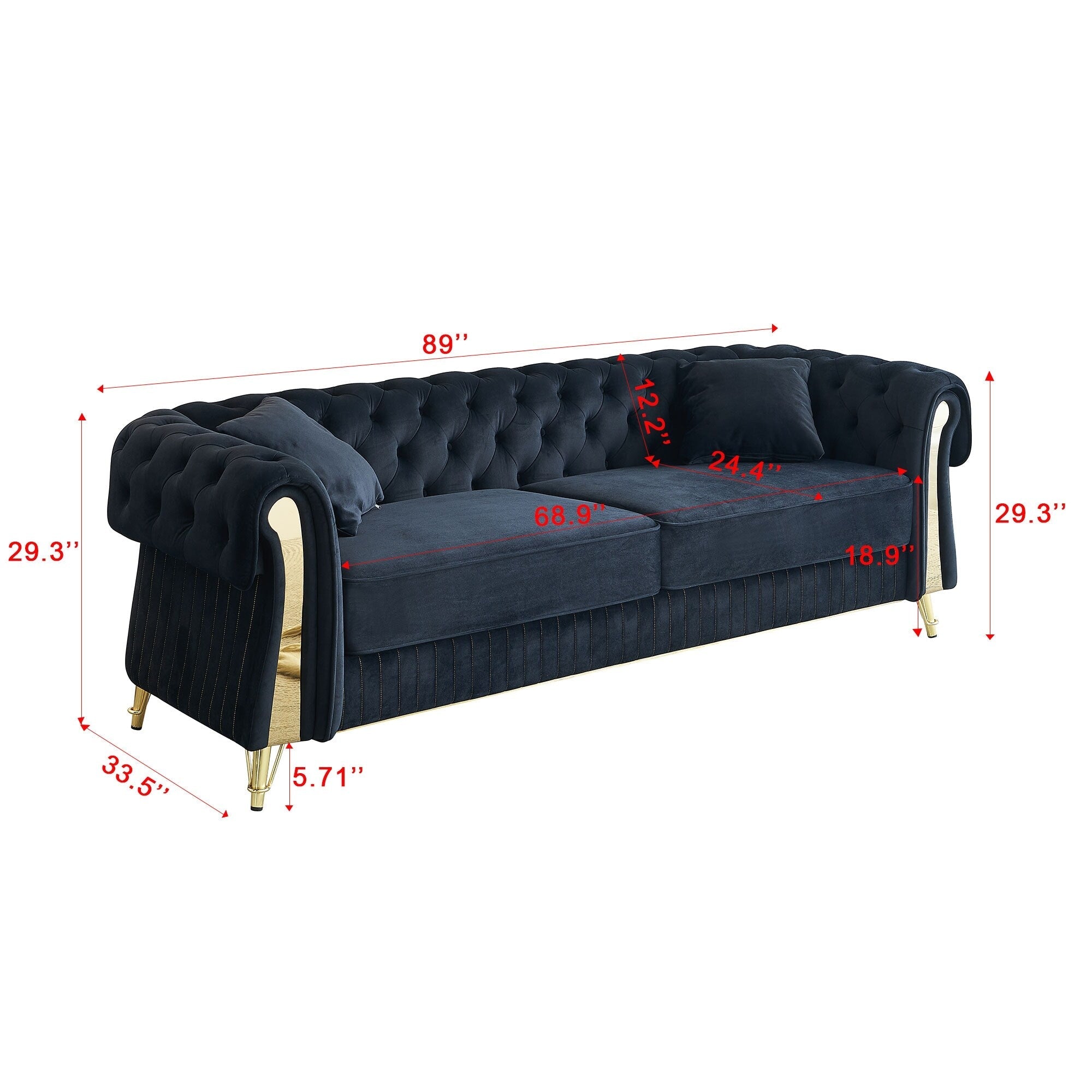 89 Samt-Dreisitzer-Sofa mit zwei Sitzkissen und zwei Zierkissen