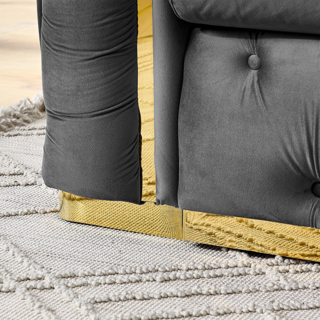 90,6 Samt-3-Sitzer-Sofa mit 2 Kissen, hochdichten Polstern, goldenen Akzenten und Zierkissen