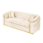 90,6 Samt-3-Sitzer-Sofa mit 2 Kissen, hochdichten Polstern, goldenen Akzenten und Zierkissen