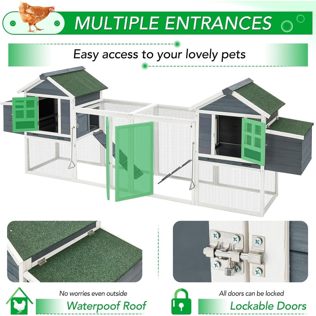 AECOJOY 144'' Großer Hühnerstall mit Auslauf, Holzkäfig