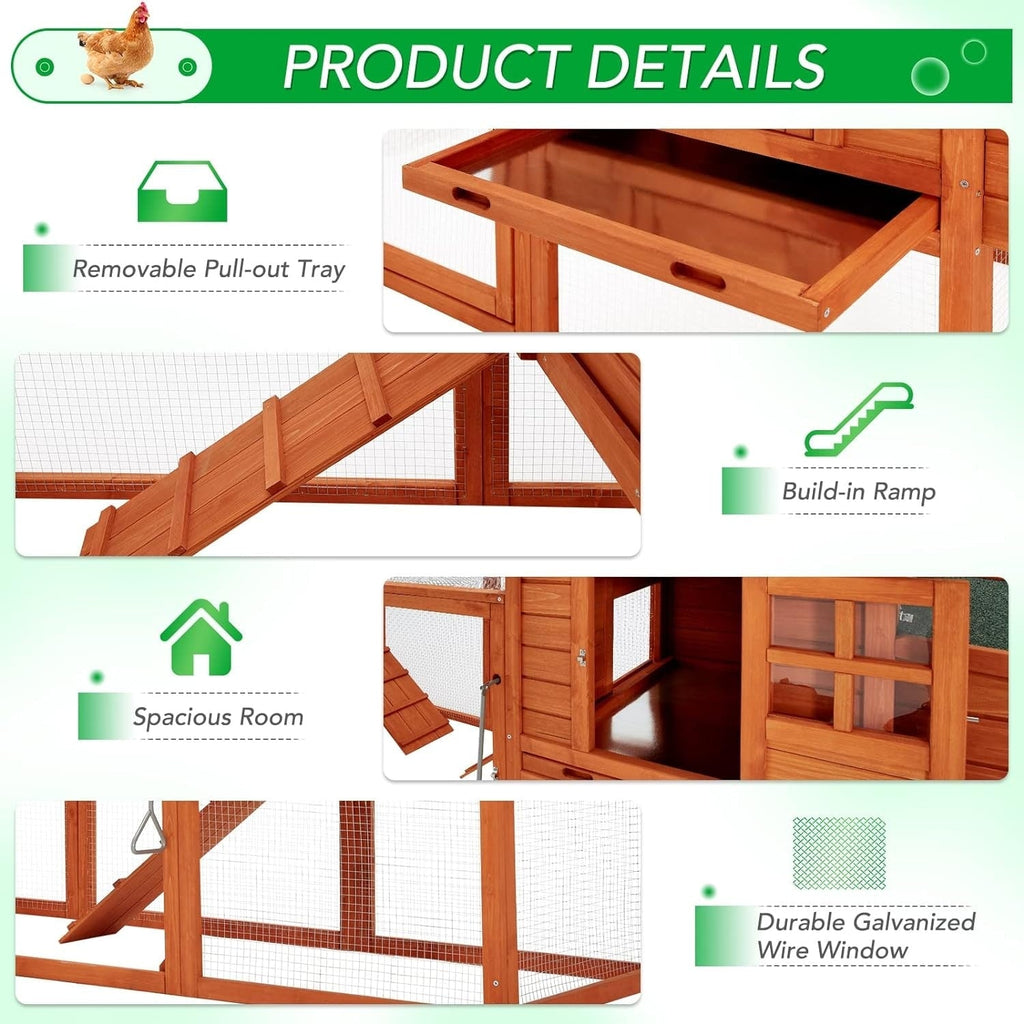 AECOJOY 144'' Großer Hühnerstall mit Auslauf, Holzkäfig