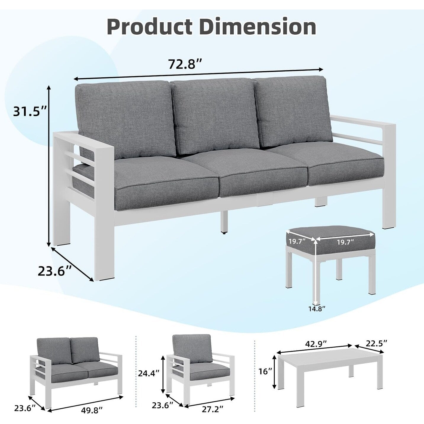 AECOJOY 7-teiliges Aluminium-Gartenmöbelset, Outdoor-Sitzgruppe
