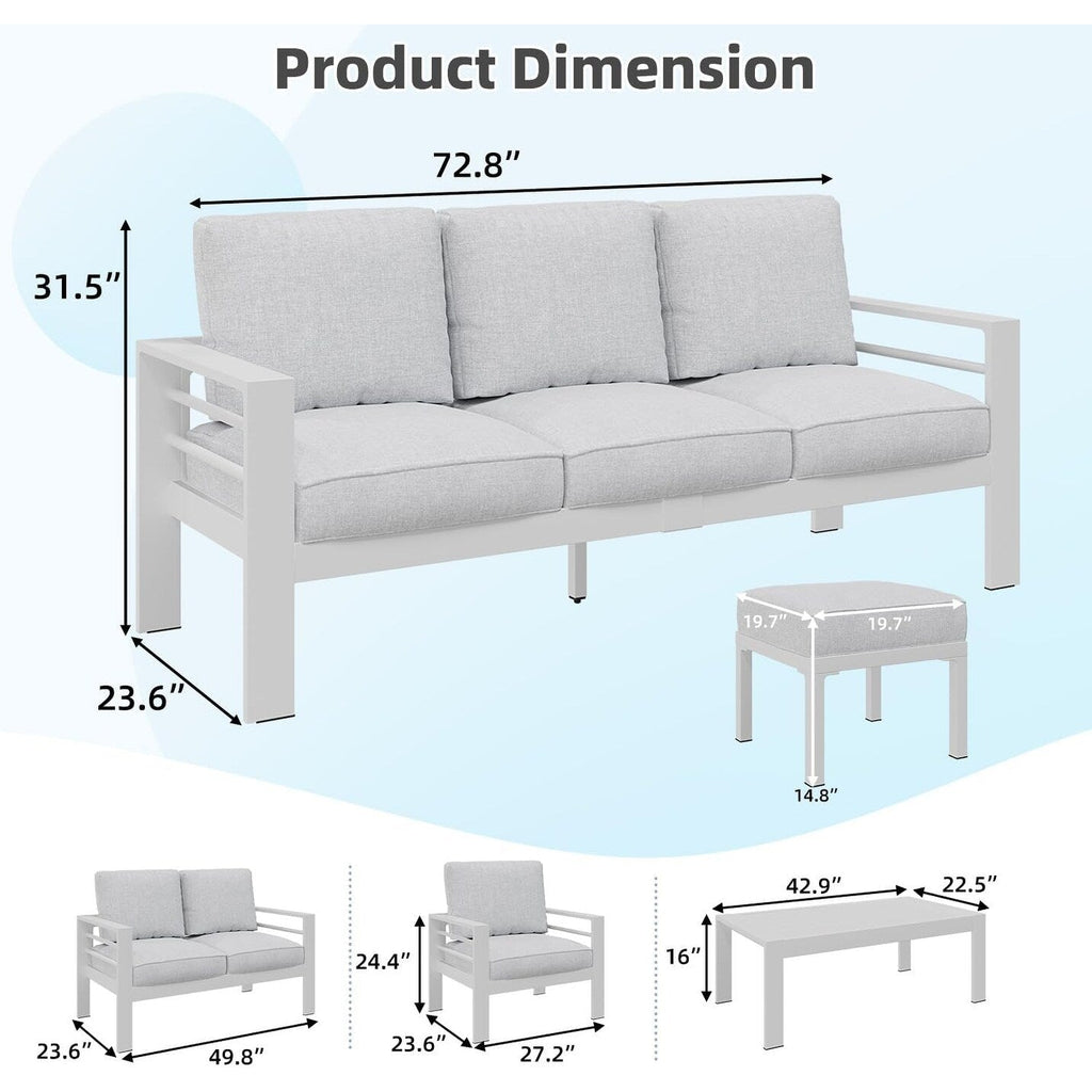 AECOJOY 7-teiliges Aluminium-Gartenmöbelset, Outdoor-Sitzgruppe