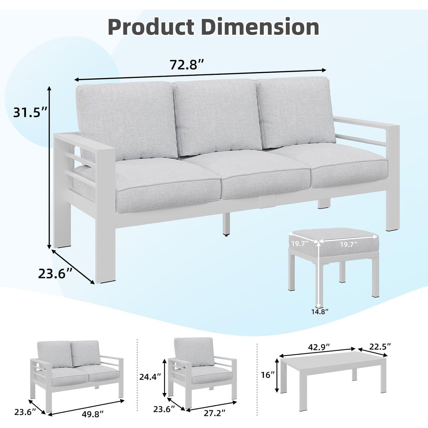 AECOJOY 7-teiliges Aluminium-Gartenmöbelset, Outdoor-Sitzgruppe