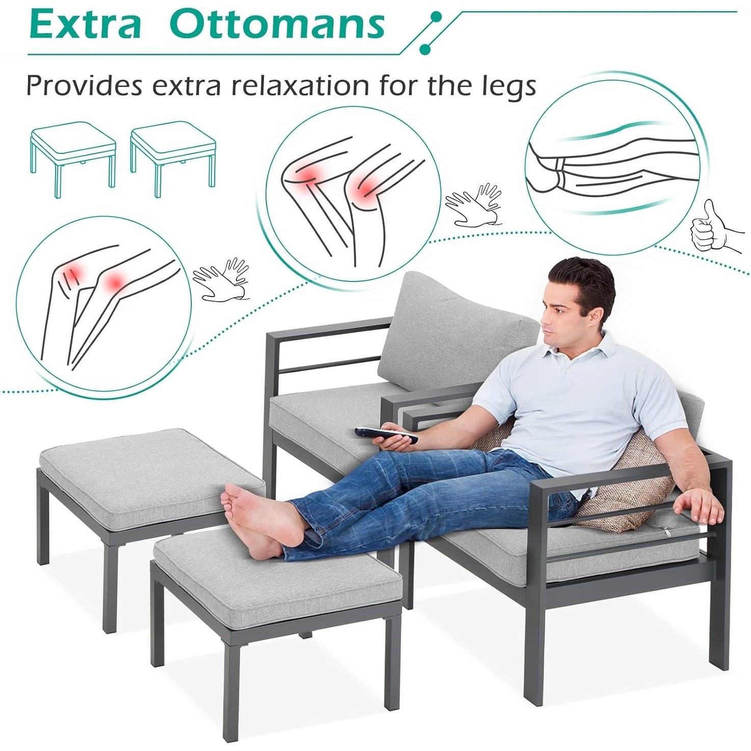 AECOJOY 7-teiliges Aluminium-Gartenmöbelset, Outdoor-Sitzgruppe