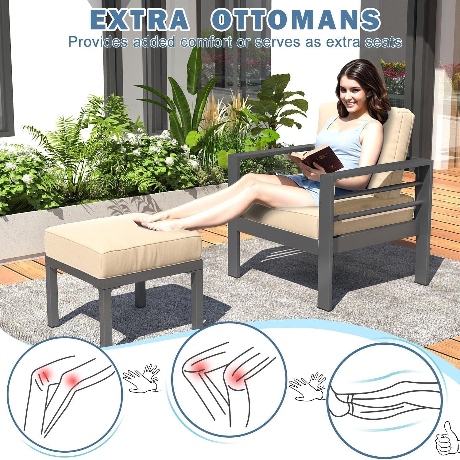 AECOJOY 7-teiliges Aluminium-Gartenmöbelset, Outdoor-Sitzgruppe