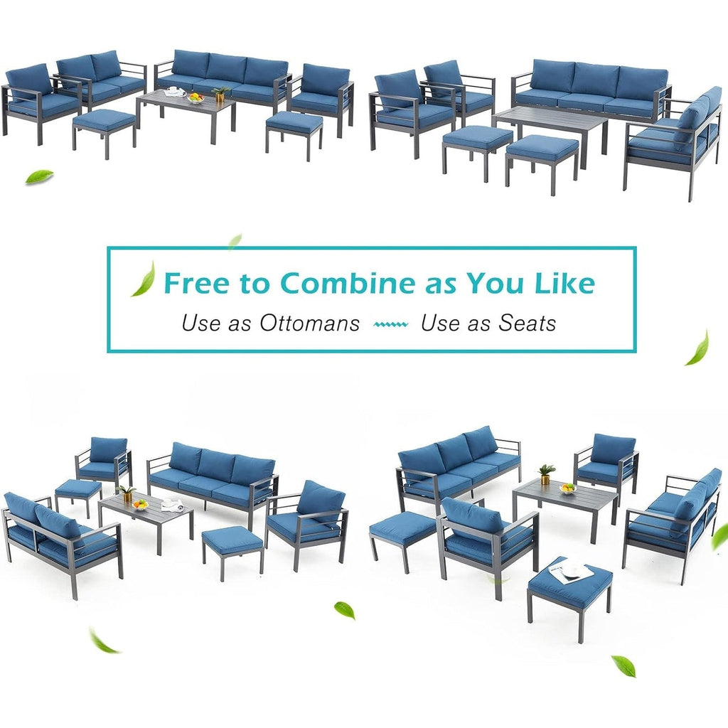 AECOJOY 7-teiliges Aluminium-Gartenmöbelset, Outdoor-Sitzgruppe