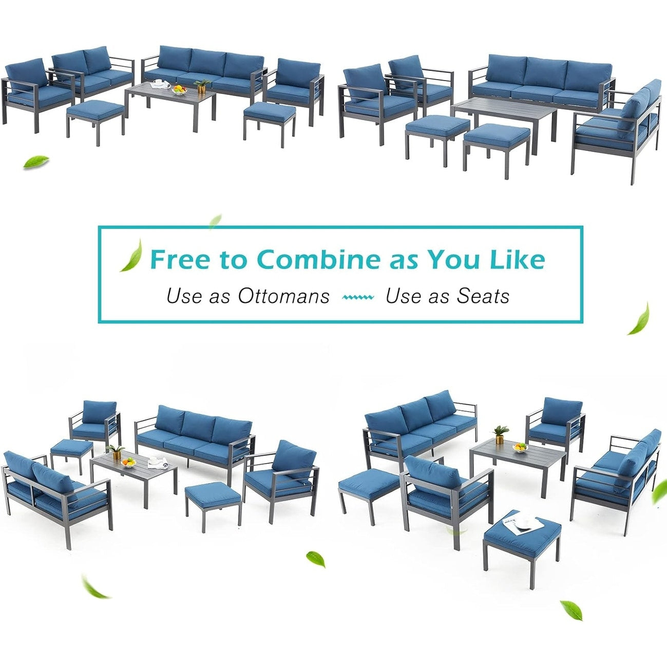 AECOJOY 7-teiliges Aluminium-Gartenmöbelset, Outdoor-Sitzgruppe