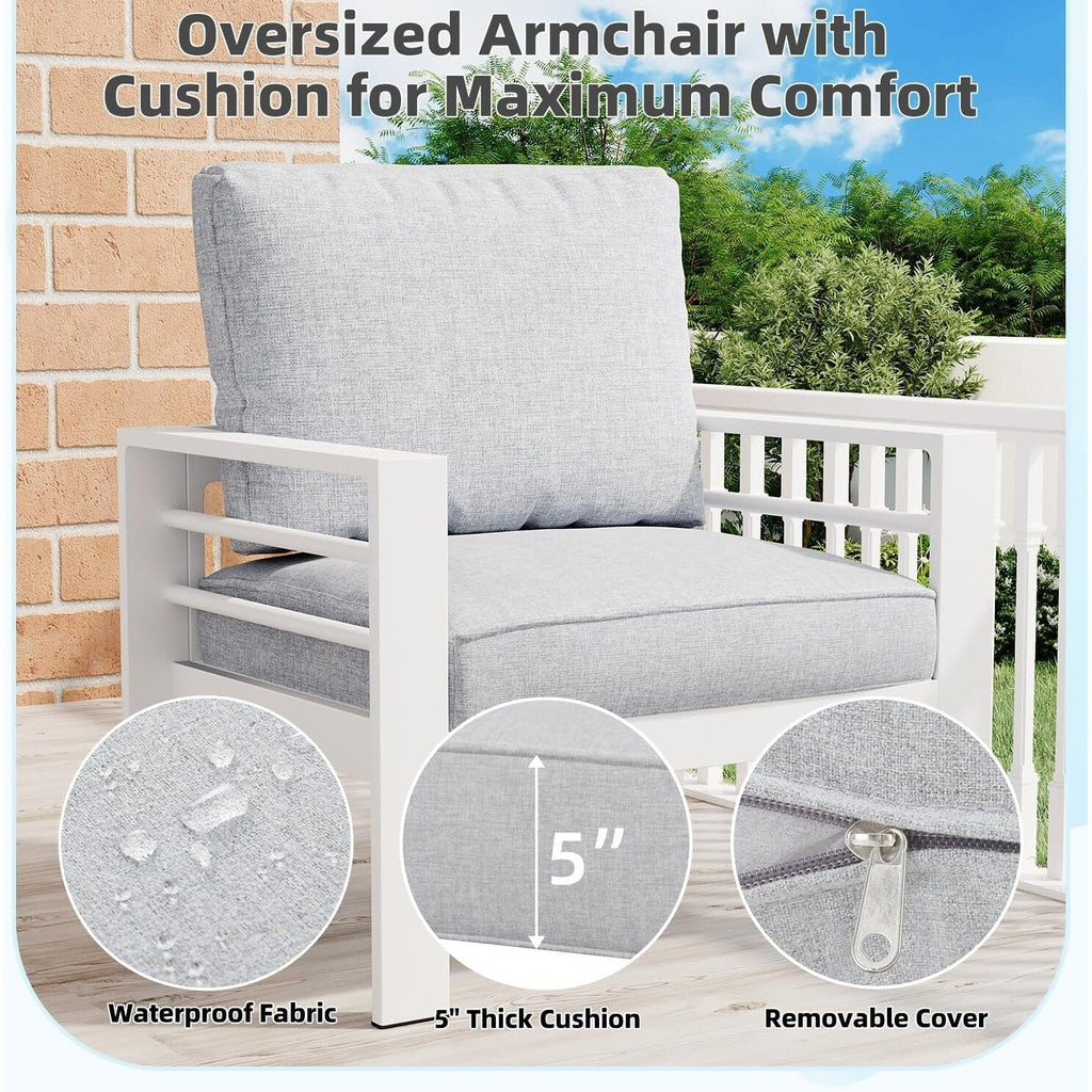 AECOJOY 7-teiliges Aluminium-Gartenmöbelset, Outdoor-Sitzgruppe