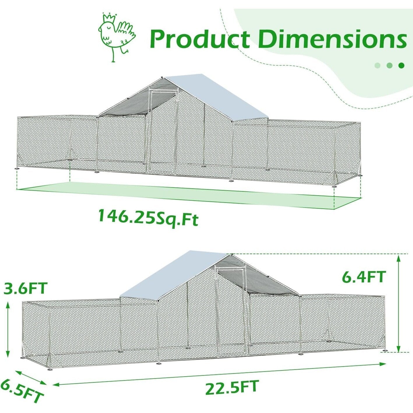 AECOJOY Großer Hühnerstall aus Metall, begehbarer Hühnerkäfig aus Metall
