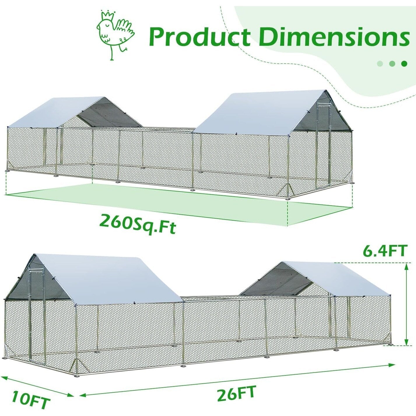 AECOJOY Großer Hühnerstall aus Metall, begehbarer Hühnerkäfig aus Metall
