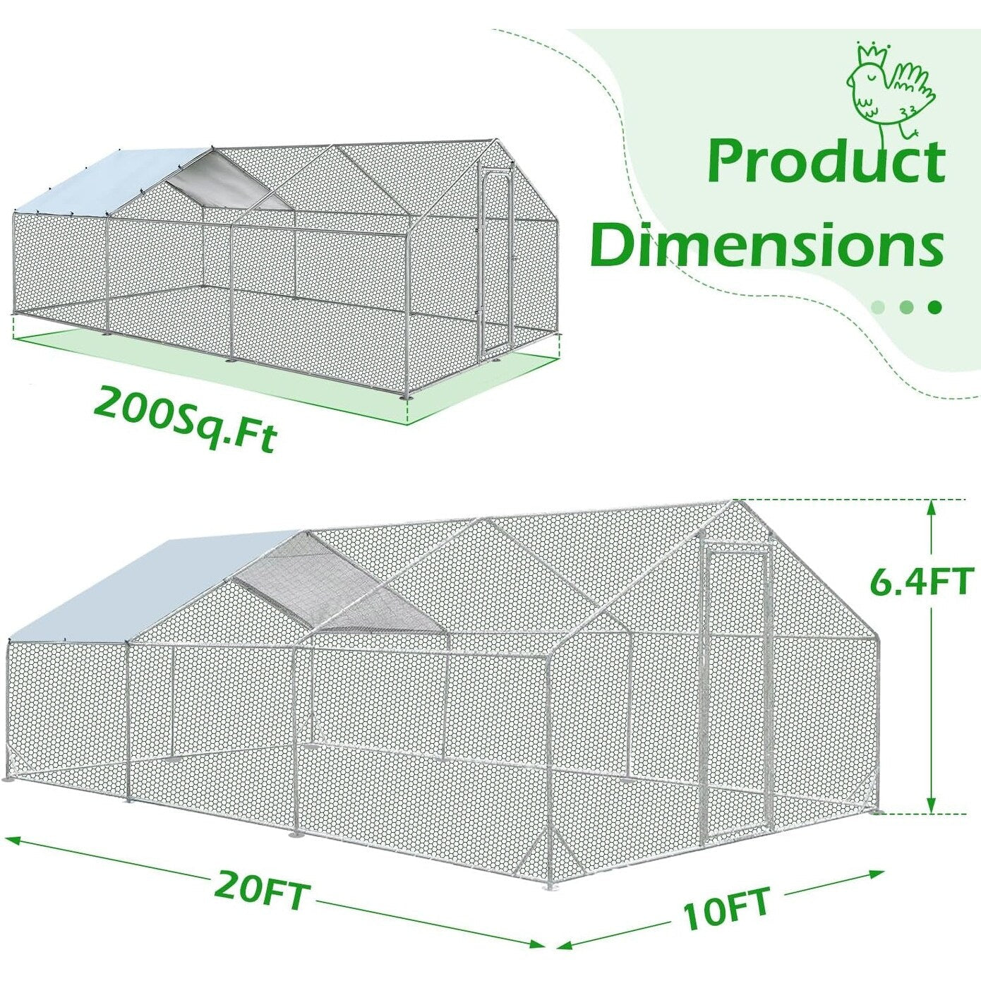 AECOJOY Großer Hühnerstall aus Metall, begehbarer Hühnerkäfig aus Metall