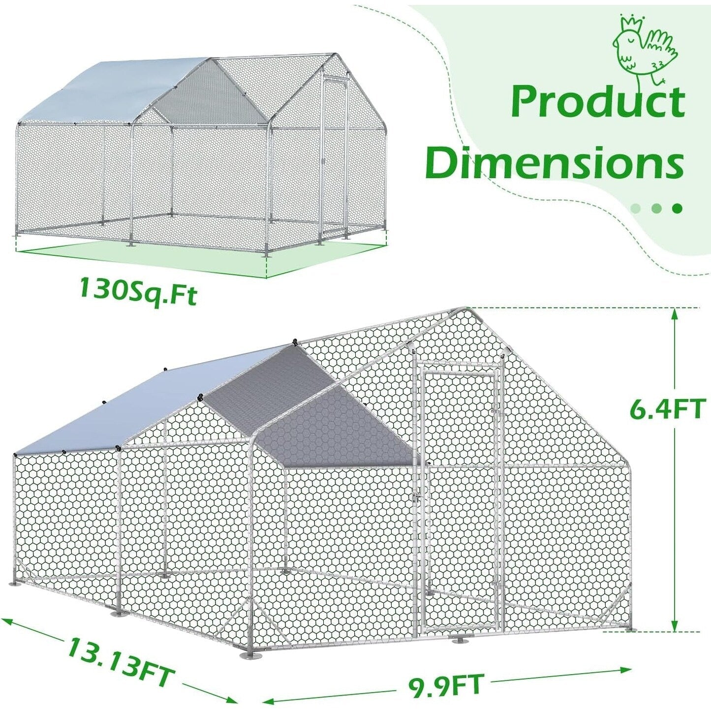 AECOJOY Großer Hühnerstall aus Metall, begehbarer Hühnerkäfig aus Metall
