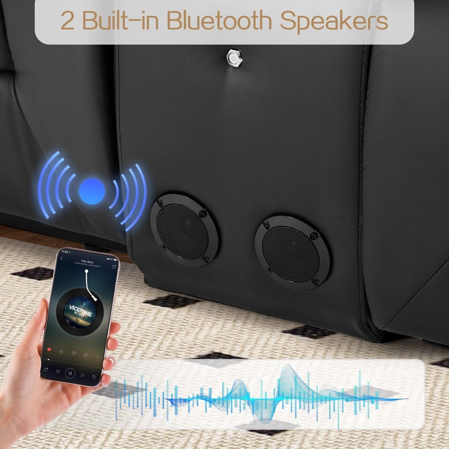 AECOJOY Relaxsofa, manuell verstellbar, Wohnmobil-Couch, PU-Heimkino-Sitzgruppe mit Konsole