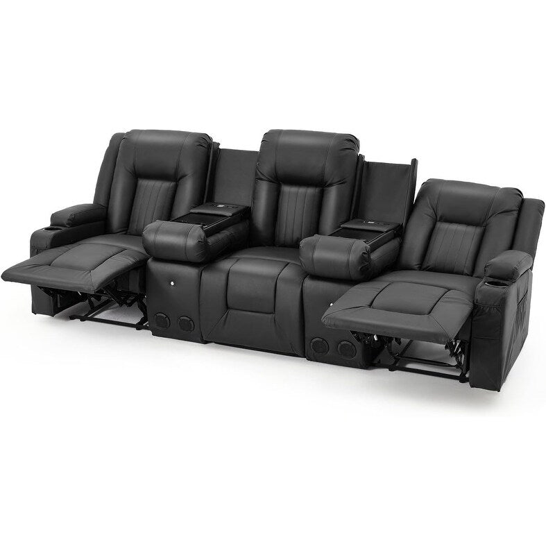 AECOJOY Relaxsofa, manuell verstellbar, Wohnmobil-Couch, PU-Heimkino-Sitzgruppe mit Konsole