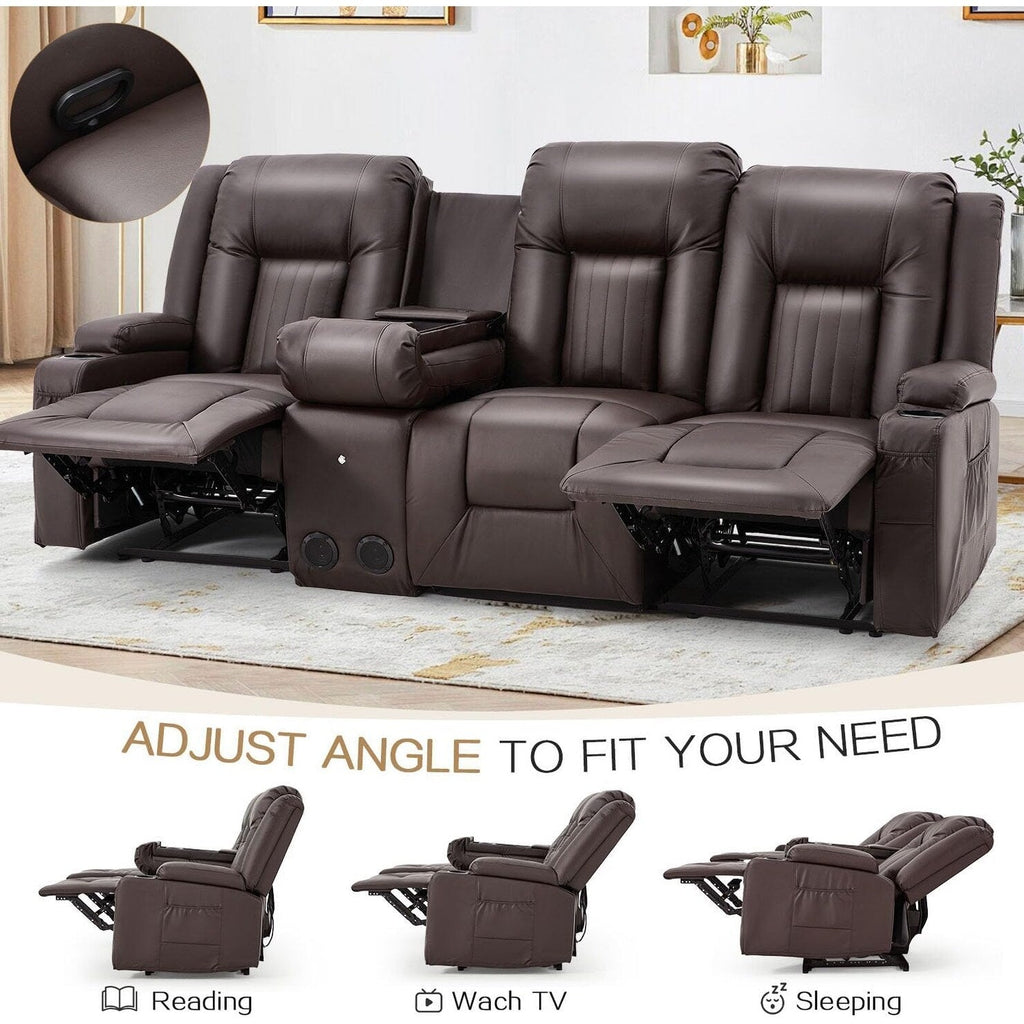 AECOJOY Relaxsofa, manuell verstellbar, Wohnmobil-Couch, PU-Heimkino-Sitzgruppe mit Konsole