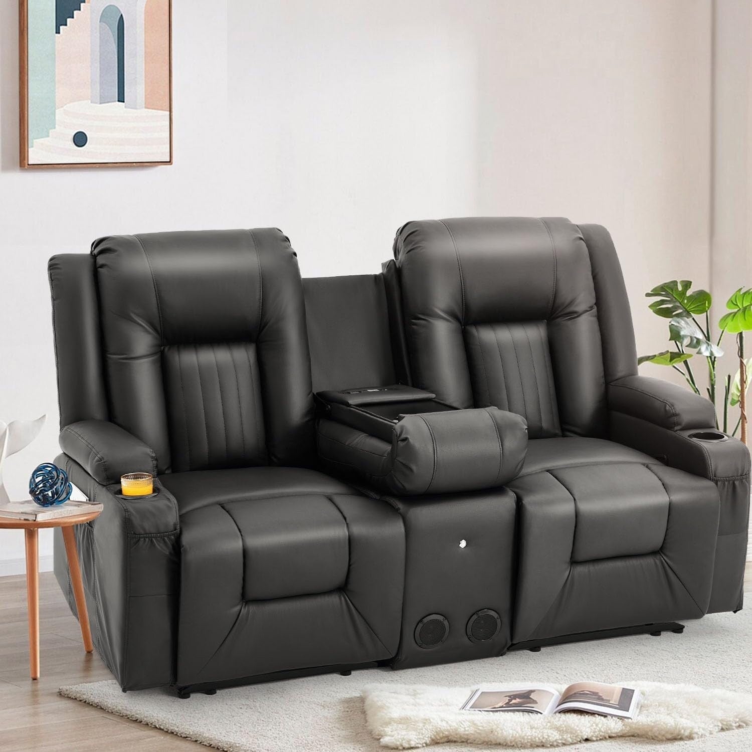 AECOJOY Relaxsofa, manuell verstellbar, Wohnmobil-Couch, PU-Heimkino-Sitzgruppe mit Konsole