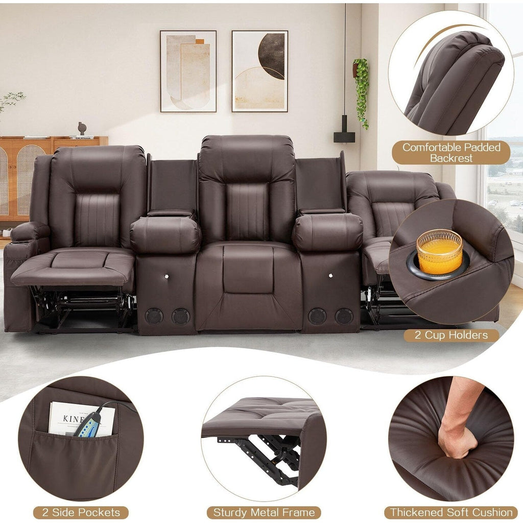 AECOJOY Relaxsofa, manuell verstellbar, Wohnmobil-Couch, PU-Heimkino-Sitzgruppe mit Konsole