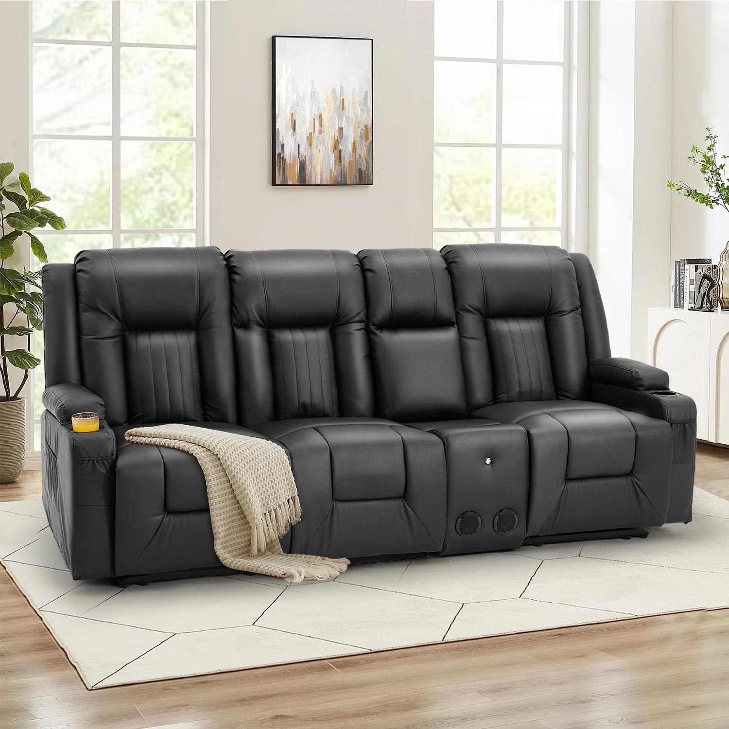 AECOJOY Relaxsofa, manuell verstellbar, Wohnmobil-Couch, PU-Heimkino-Sitzgruppe mit Konsole