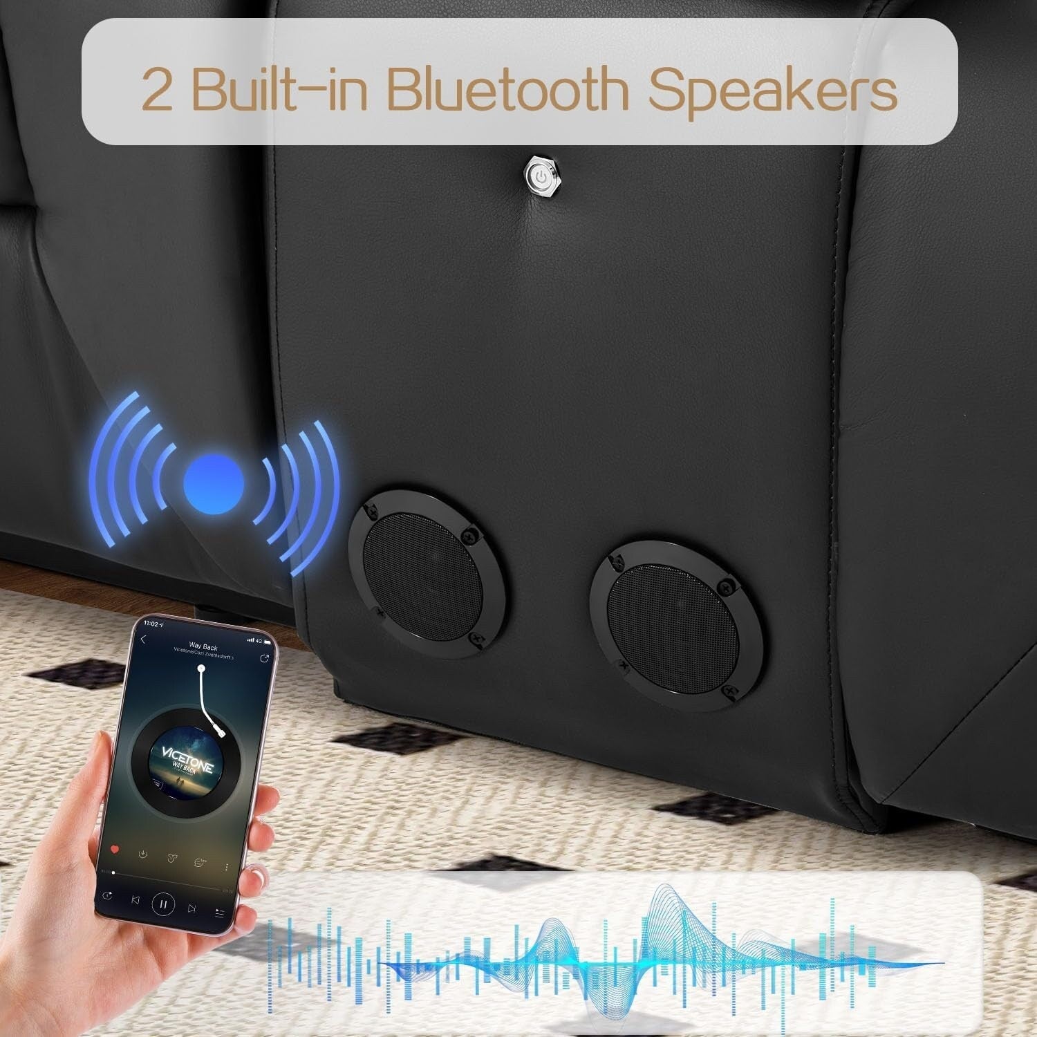 AECOJOY Relaxsofa, manuell verstellbar, Wohnmobil-Couch, PU-Heimkino-Sitzgruppe mit Konsole