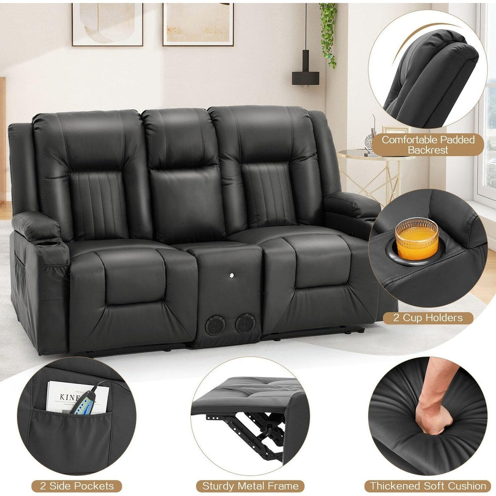 AECOJOY Relaxsofa, manuell verstellbar, Wohnmobil-Couch, PU-Heimkino-Sitzgruppe mit Konsole