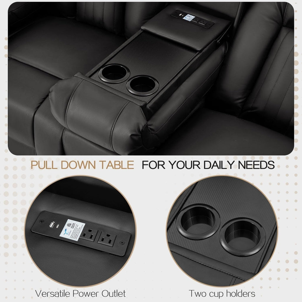 AECOJOY Relaxsofa, manuell verstellbar, Wohnmobil-Couch, PU-Heimkino-Sitzgruppe mit Konsole