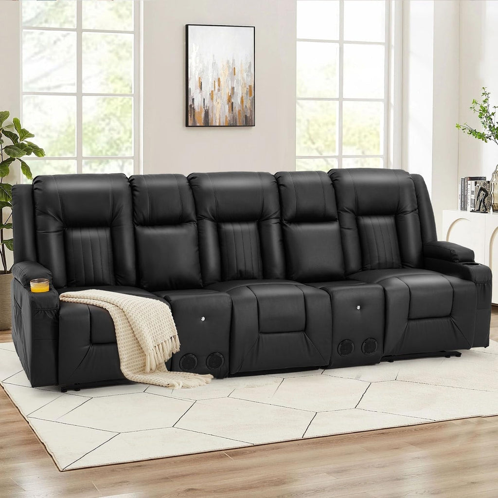 AECOJOY Relaxsofa, manuell verstellbar, Wohnmobil-Couch, PU-Heimkino-Sitzgruppe mit Konsole