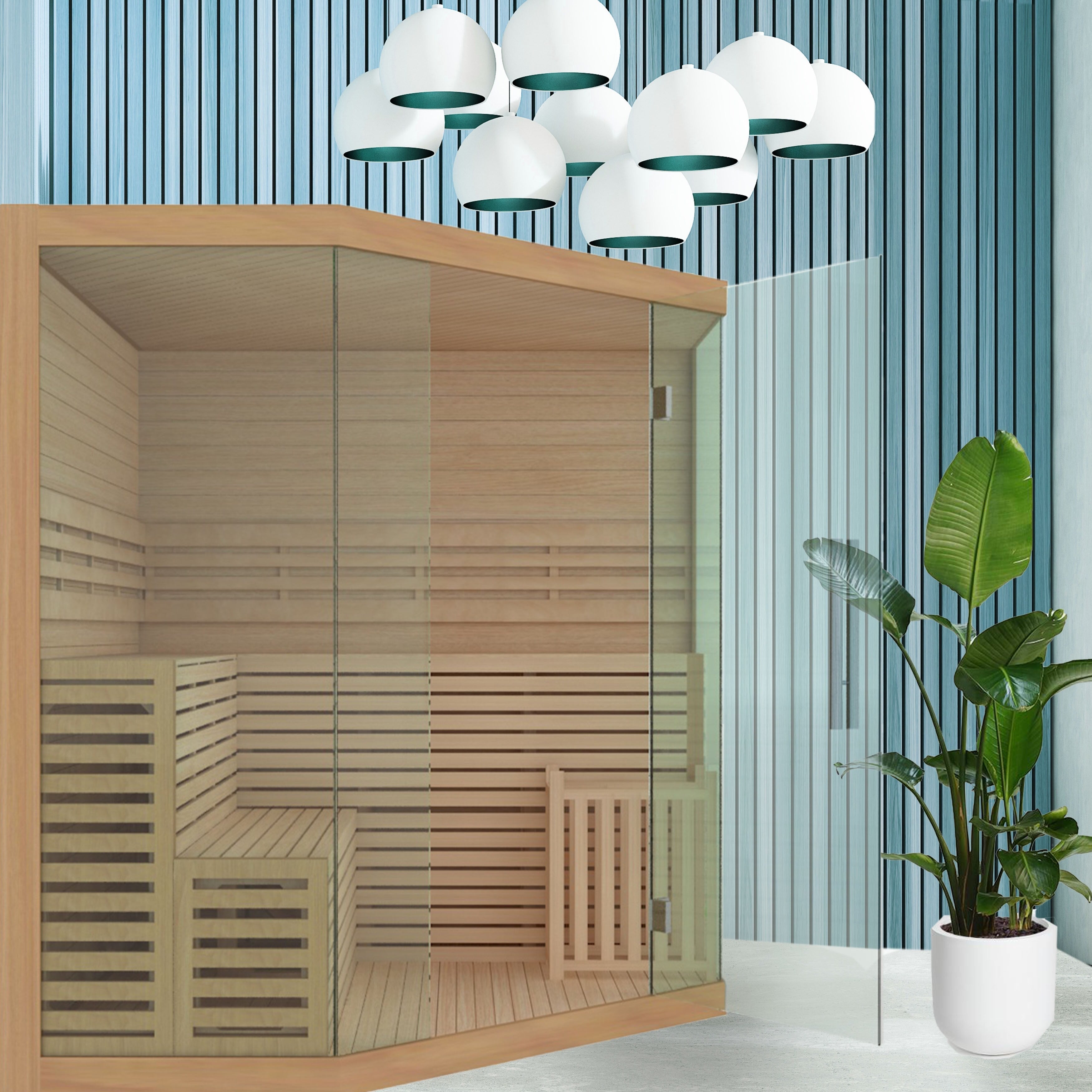 ALEKO Holzsauna für 5-6 Personen (Nass- und Trockensauna) mit Elektroheizung – 75 x 75 x 83 Zoll