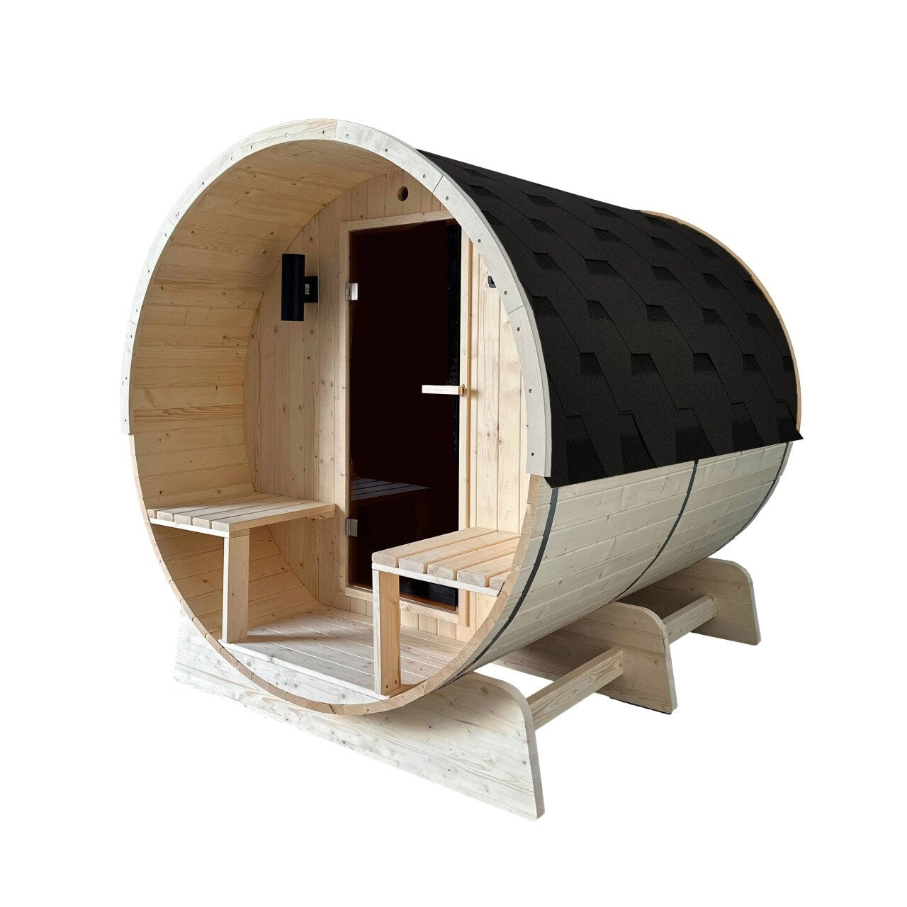 ALEKO Fasssauna aus weißer finnischer Kiefer für 6–8 Personen mit UL-zertifiziertem Elektroheizgerät – 88 x 73 x 79 Zoll (L x B x H)