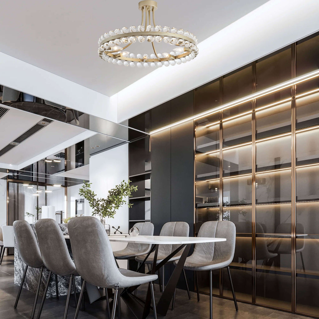 Elvira 8-flammige, halbeinbaufähige Kristallleuchte im Wagenrad-Design