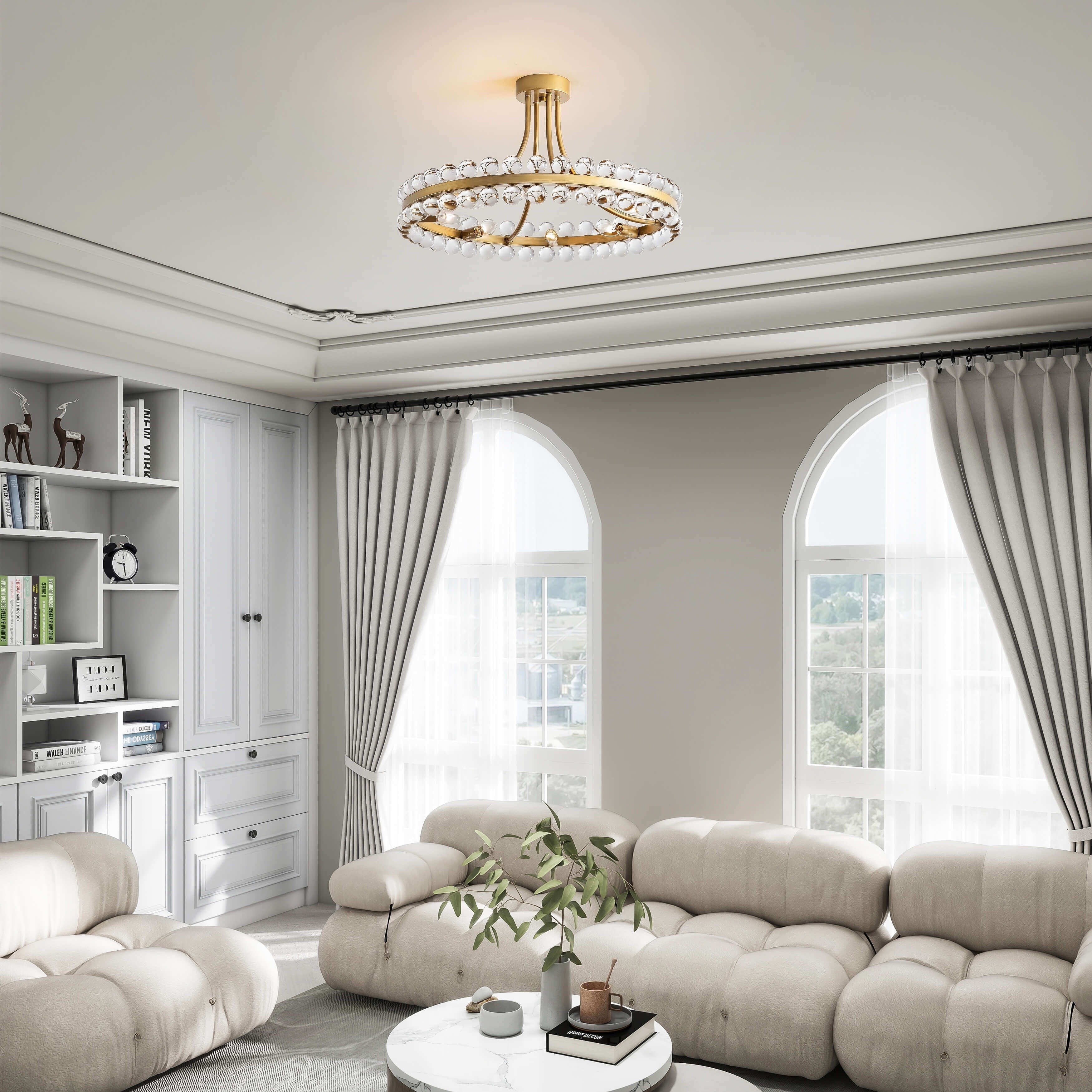 Elvira 8-flammige, halbeinbaufähige Kristallleuchte im Wagenrad-Design