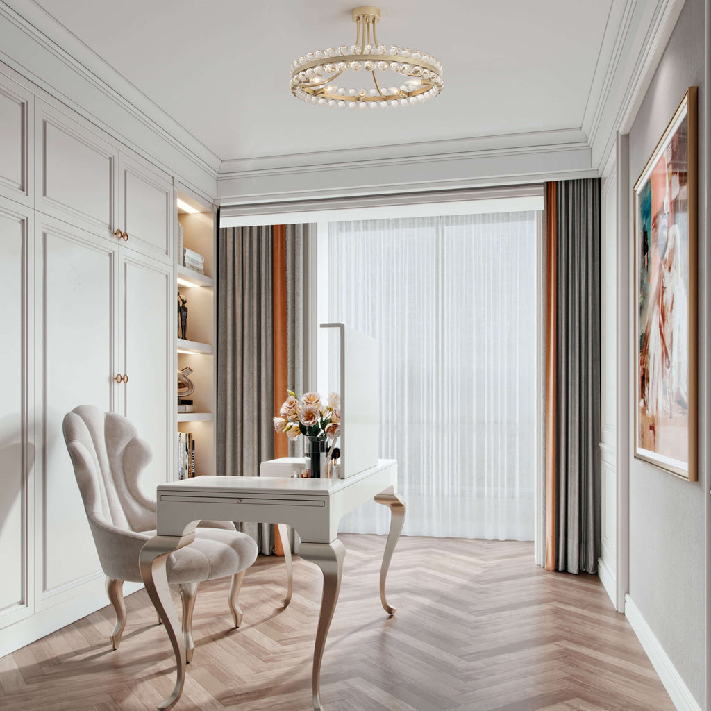 Elvira 8-flammige, halbeinbaufähige Kristallleuchte im Wagenrad-Design