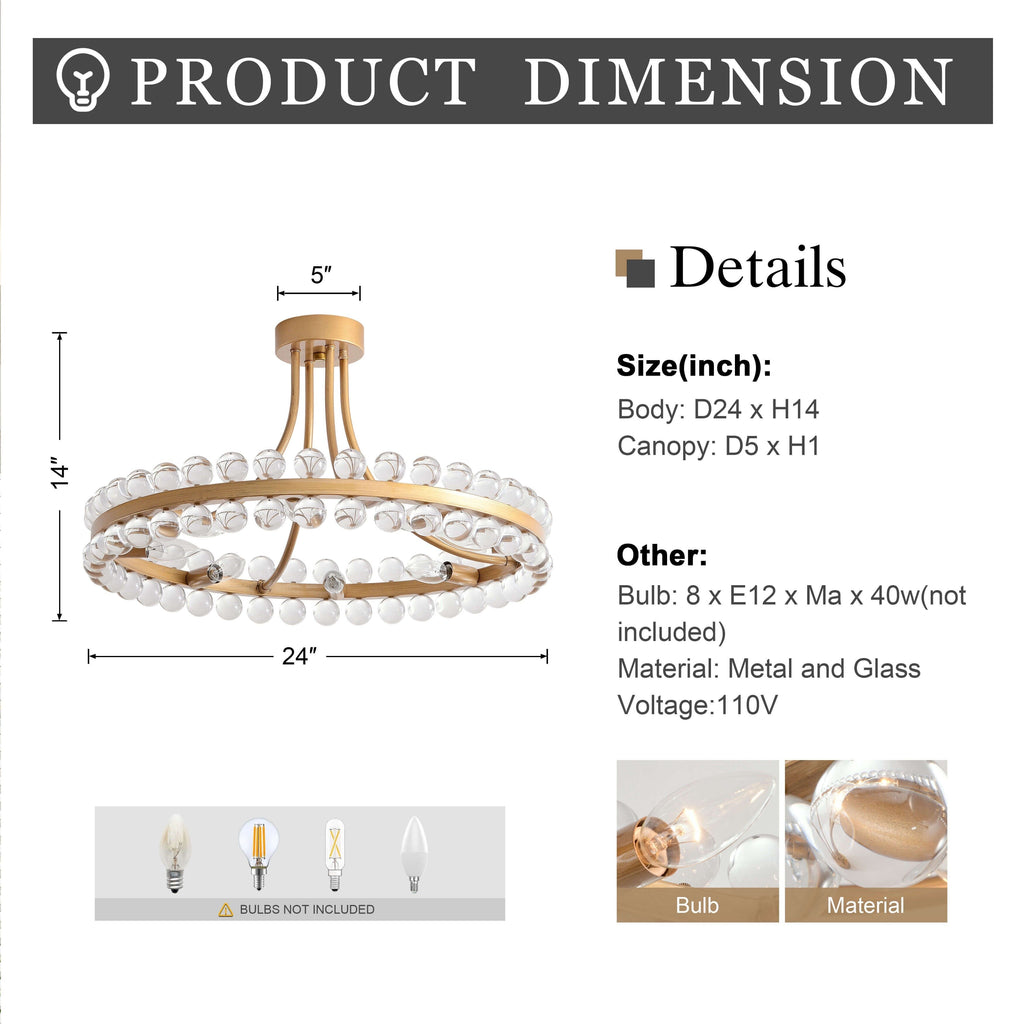Elvira 8-flammige, halbeinbaufähige Kristallleuchte im Wagenrad-Design