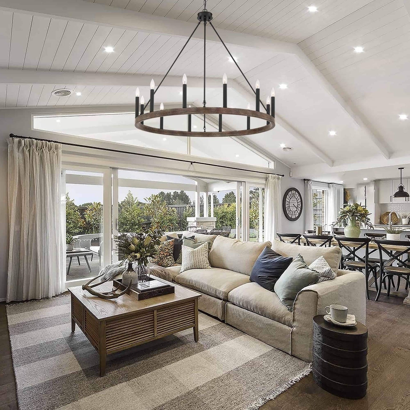 Acroma 12-flammiger Landhaus-Kronleuchter im Wagenrad-Design (40 Zoll) mit UL-Zertifizierung – 40 Zoll Durchmesser x 138 Zoll Höhe