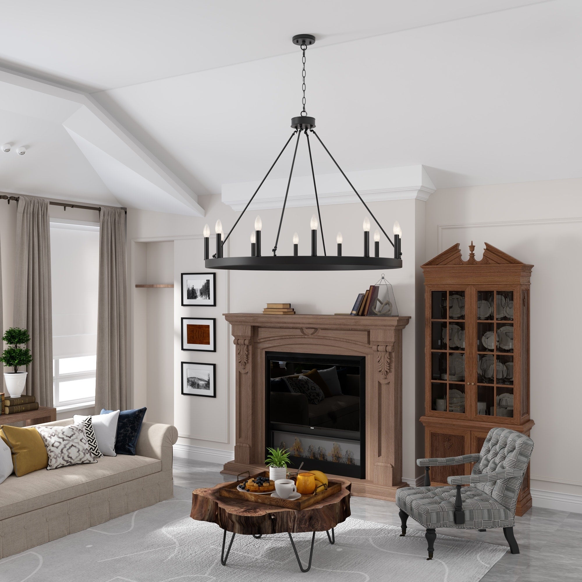 Acroma 12-flammiger Landhaus-Kronleuchter im Wagenrad-Design (40 Zoll) mit UL-Zertifizierung – 40 Zoll Durchmesser x 138 Zoll Höhe